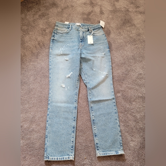 NWT good american good classic indigo 046 distressed hi rise denim - Picture 4 of 5